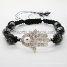 Las ventas calientes tejieron la pulsera 2013 la pulsera tejida shamballa de Hamsa con el cristal del balck